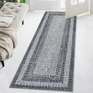 Acekool 9x12 Washable Area Rug, Modern Printed Braided Look, Non-Slip, Stain Resistant Large Brown Carpet for Bedroom, Living Room, Dining Room - 1 of 4
