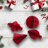 Northlight Foldable Honeycomb Paper Christmas Finial Ornaments - 4" - Red - Set of 4 - 3 of 4