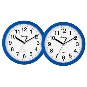 Impecca 10" Quiet Movement Wall Clock - BLUE, 2-Pack