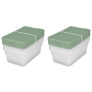 Sterilite Stackable 6 Quart Clear Home Storage Tote Box Container with Handles for Space Saving Household Organization, Crisp Green (10 Pack) - 1 of 4