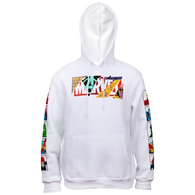 Mens Marvel Brand Collage Text Hoodie With Character Block Sleeve Prints