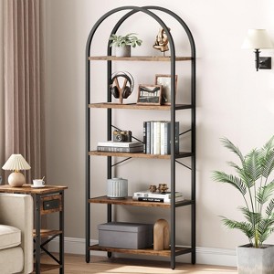 Arched Bookshelf 4 Tier/5 Tier,Tall Standing Display Racks with Metal Frame,Modern Open Storage Rack Shelf Large Wood Book Shelf for Living Room - 1 of 4