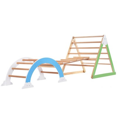 Wooden Climbing Triangle Set,5 in 1 Climbing Triangle,Arch Climber, Climp Ramp,Wooden Climbing Set with Arch&Ramp&Ladder