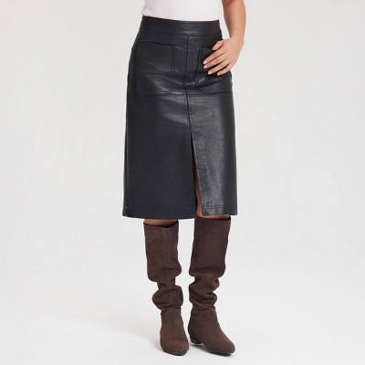 Women's Faux Leather Midi A-Line Skirt - Universal Thread™