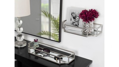 Ciel Modern Black Glass Floating Shelves with Scalloped Frame