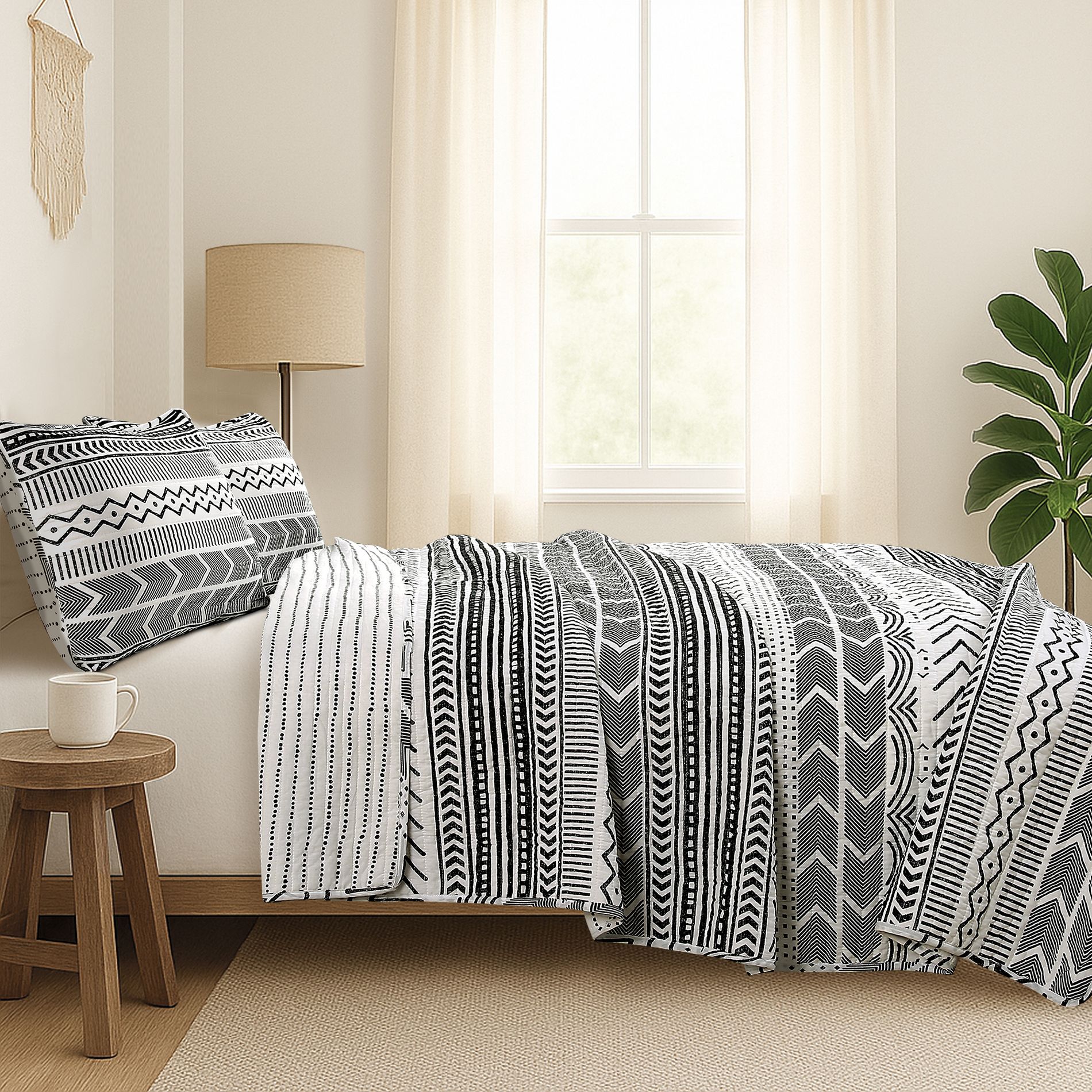 All Season Cotton Geo Reversible Quilt Bedding Set