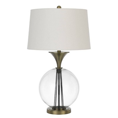 30.5 " Glass and Metal Table Lamp with Hardback Taper Drum Linen Shade Antique Brass - Cal Lighting