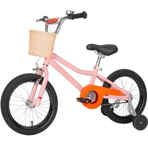 Hykolity Kids Bike Boy Girl Bicycle 16 inch for Children Age 4-7 Years Old Height 41-53 in Child Sport Bike includes Training Wheel Basket Peach Pink - 1 of 4