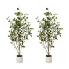 Set of 2 4FT Artificial Bougainvillea Trees in White Planters – Lifelike Silk Flowers, Maintenance-Free, Perfect for Home & Office Décor - 2 of 4