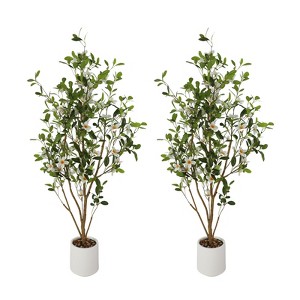 4FT Artificial Pink Flowers Myrtle Tall Potted Fake Trees for Outdoor Indoor Lifelike Potted Faux Plants w/Wood Trunk & Flowers Wedding Home Decor - 1 of 4