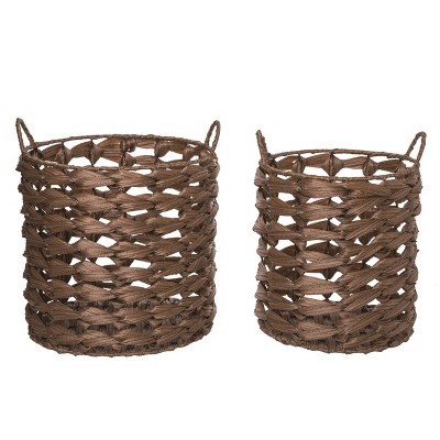 Transpac Plastic 13.75" Brown Spring Woven Baskets Set of 2