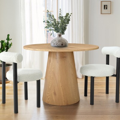 Dwen 35'' Manufactured Wood Foild with Oak Grain Paper Round Top Pedestal Dining Table-Maison Boucle