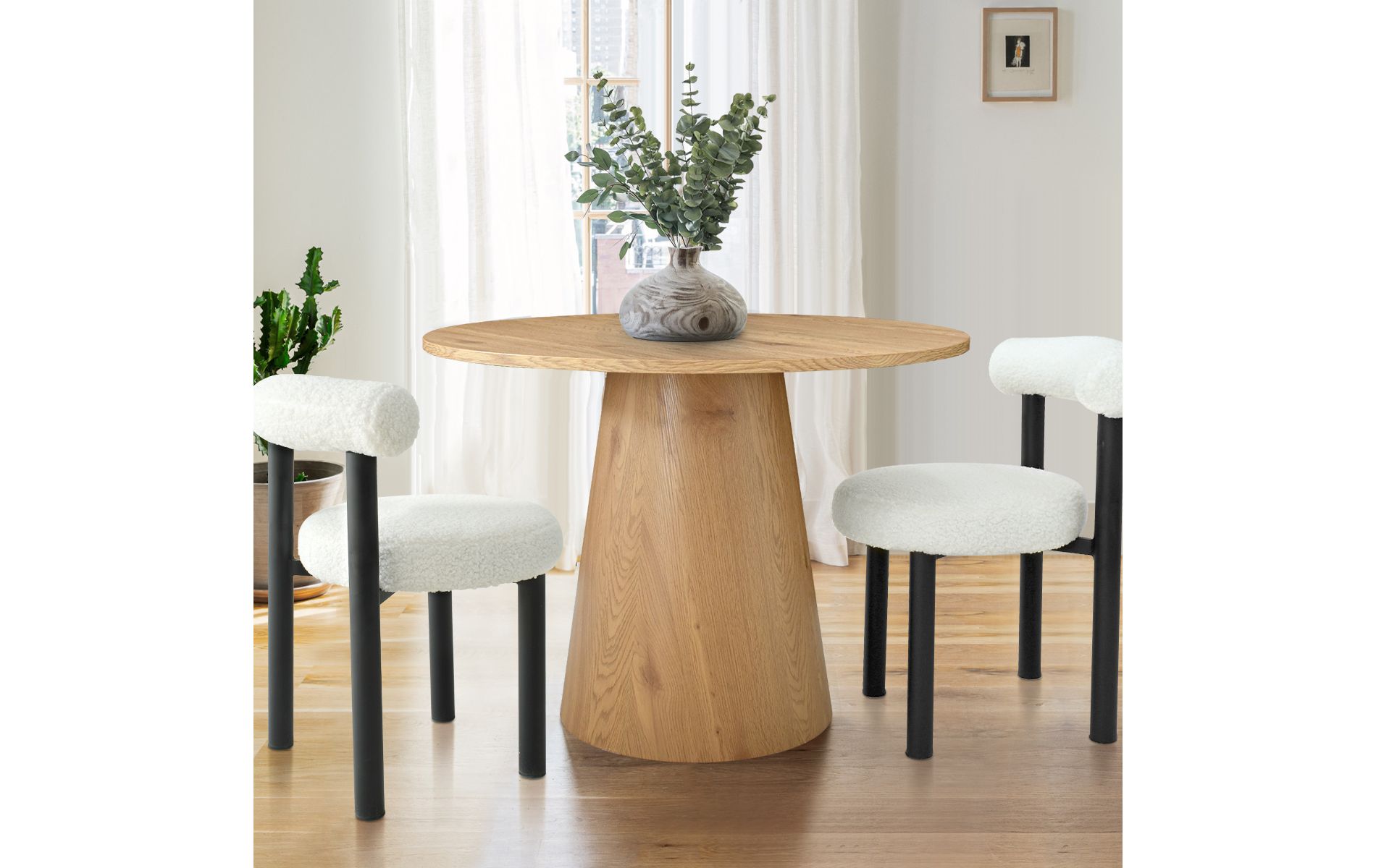 35" Round Pedestal Dining Table, Modern Kitchen Table for 4, Wood Grain Finish, Small Space Friendly-Maison Boucle