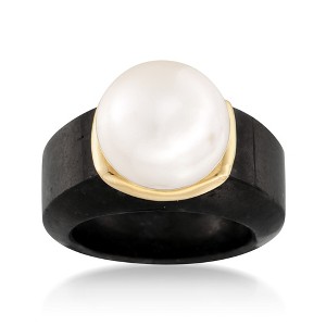 Ross-Simons 13-13.5mm Cultured Pearl Ring in Black Jade and 14kt Yellow Gold - 1 of 4