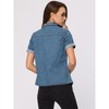 Allegra K Women's Collared Short Sleeves Flap Pocket Button Denim Shirt - 4 of 4