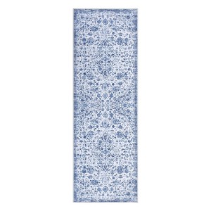 Washable Vintage Floral Rug Non Slip Low Pile Rug Soft Throw Floor Cover Foldable Indoor Carpet for Living Room Bedroom - 1 of 4