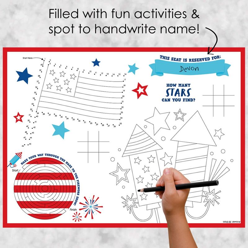 Big Dot of Happiness Firecracker 4th of July - Paper Red, White and Royal Blue Party Coloring Sheets - Activity Placemats - Set of 16, 2 of 8