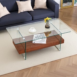 43.3" Two-Tier Floating Coffee Table with Glass Legs - 1 of 4