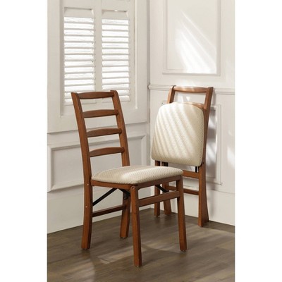 Cherry Wood Ladderback Folding Chair with Upholstered Seat