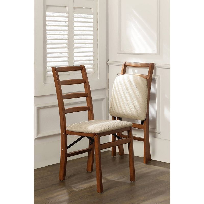 2pc Shaker Ladderback Folding Chairs with Blush Seat and Wood Cherry - Stakmore, 4 of 7