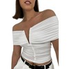 Women's Ruched Off The Shoulder V Neck Top - beige botany - 3 of 4