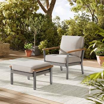 SONGMICS HOME Sencillo Collection - Lounge Chair, Armchair, 1-Seat Sofa, Patio Seat, with Faux Wood Armrests, Gray and Beige