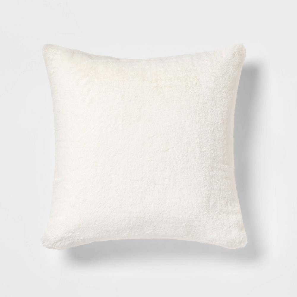 2 pack Oversized Faux Rabbit Fur Square Throw Pillow Cream - Threshold