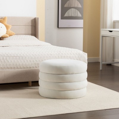 Round Storage Ottoman Bench, Upholstered Circle Ottoman with Reversible Lid for Living Room or Bedroom – Cuddlewood