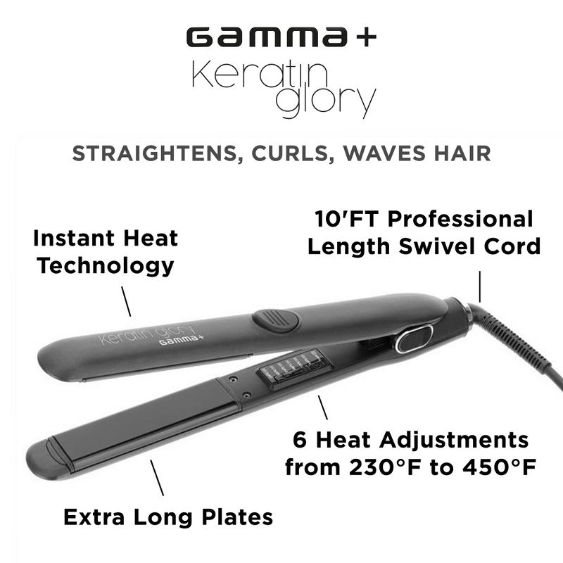 GAMMA+ Keratin Glory Professional Straightening Hair Iron 1" Inch, Black, 6 of 11