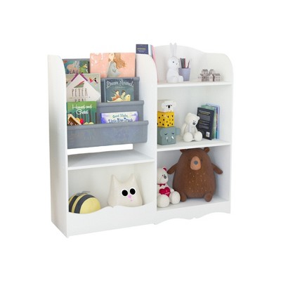 Ruvalino Decorative Bookshelf Kids Bookshelf with Fabric Tiers for Toddler Reading Corner, White, 33.7"*10.2"*32.1"