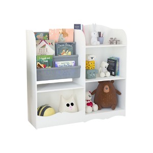 Ruvalino Decorative Bookshelf Kids Bookshelf with Fabric Tiers for Toddler Reading Corner, White, 33.7"*10.2"*32.1" - 1 of 4