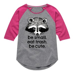 Girls' - Instant Message - Small Trash Cute Raccoon Shirt Tail Raglan Graphic T-shirt - 1 of 4