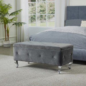 Tufted Storage Ottoman Bench For Bedroom End Of Bed Large Upholstered Storage Benches Footrest With Crystal Buttons For Living Room Entryway - 1 of 4