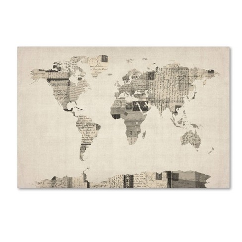 Michael Tompsett 'Vintage Postcard World Map' Canvas Art