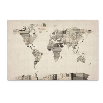 22" x 32" Vintage Postcards World Map by Michael Tompsett - Trademark Fine Art