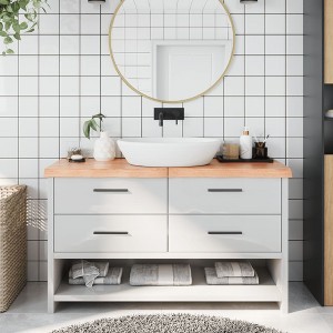 vidaXL Bathroom Countertop Light Brown 55.1 in.x19.7 in.x(0.8 in.-2.4 in.) Treated Solid Wood - 1 of 4