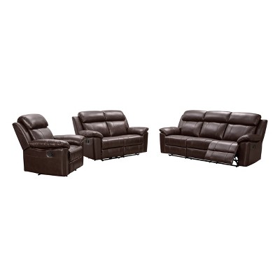 Brianna Top Grain Leather Reclining Sofa Set Dark Brown - Abbyson Living