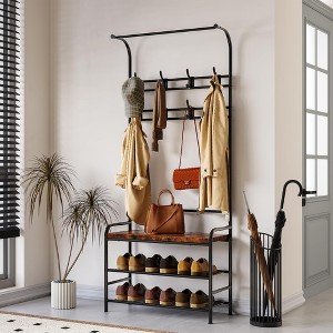 4-in-1 Hall Tree Shoe Bench – Entryway Coat Rack with 8 Hooks for Small Spaces - 1 of 4