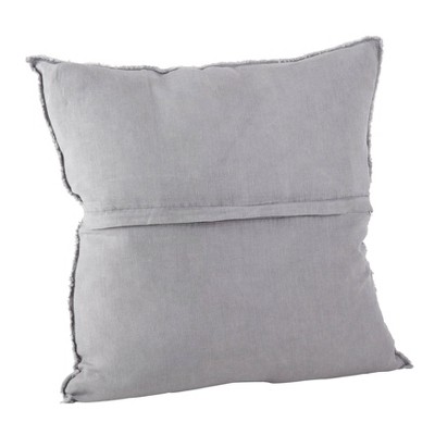 Gray Linen Square Throw Pillow with Fringed Edges