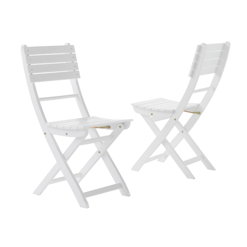 Photos - Garden Furniture Positano Set of 2 Acacia Wood Foldable Dining Chairs - White Finish - Chri