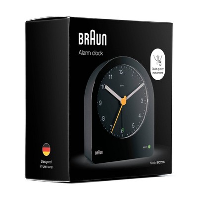 Braun Black Classic Analog Alarm Clock with Luminous Hands