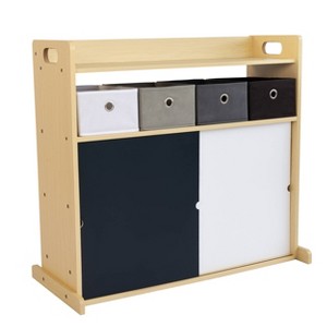 Humble Crew Kids' Organizer with Fabric Bins and Doodle Doors Natural Wood: MDF Frame, 1 Shelf, Ages 2+, 34" W x 32" H - 1 of 4
