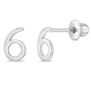 Girls' Polished Number Initial Screw Back Sterling Silver Earrings - In Season Jewelry - 1 of 4