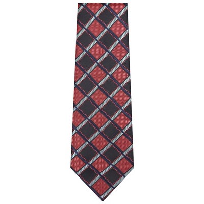 TheDapperTie Men's Black, Red, White And Navy Blue Checks Necktie with Hanky