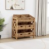 eHemco 3 Tier Storage Organizer with 6 Woven Water Hyacinth Baskets, Natural Wood Frame Stand, X-Design - 2 of 4