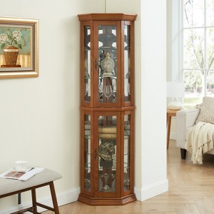 FONTOI Corner Curio Cabinet with Adjustable Shelves, Bar Display Storage for Living Room,Bedroom, Oak, 15.35"*69.59"*15.35" - 1 of 4