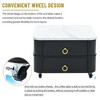 2-in-1 Square Nesting Coffee Table with Wheels & Drawers, High Gloss Marble Grain Top, Brown Tempered Glass, Black - 2 of 3