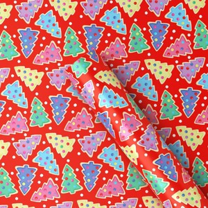 30” 25 sq ft Christmas Roll Wrap Colorful Trees on Red - Wondershop™ - 1 of 3