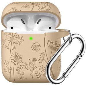 BONGEEK for AirPod Case 2nd 1st Generation Case Cover, Flower Engraved Full Protective Case Soft Silicone Pattern LED Visible,Milk Tea - 1 of 4