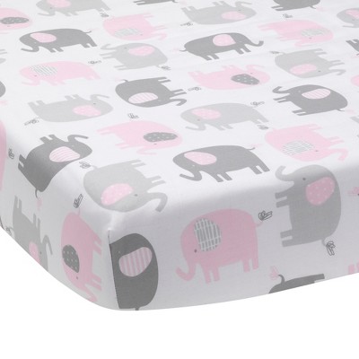 Pink and Gray Cotton Poly Blend Elephant Nursery Bedding Set